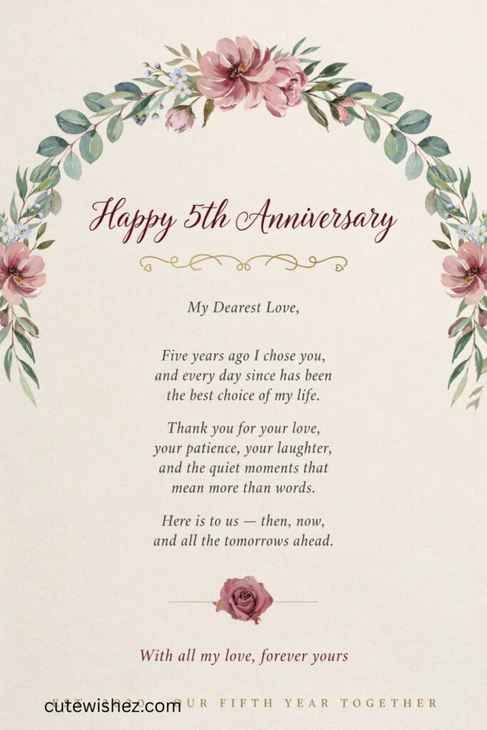 Romantic 5th Wedding Anniversary Wishes for Husband