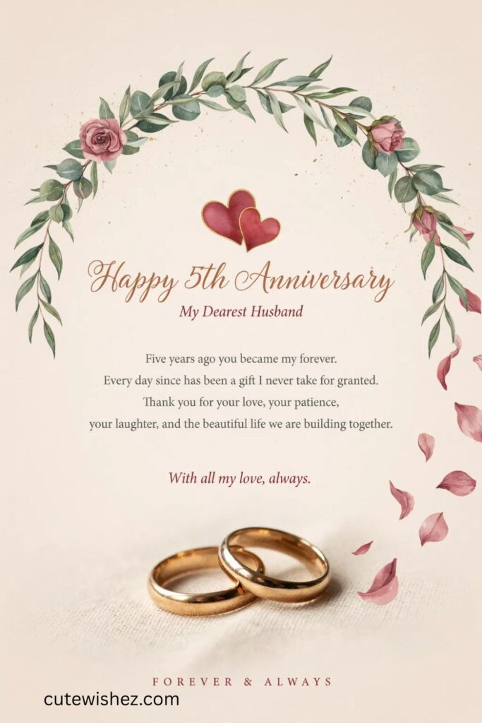 💓 Heart Touching 5th Wedding Anniversary Wishes for Husband
